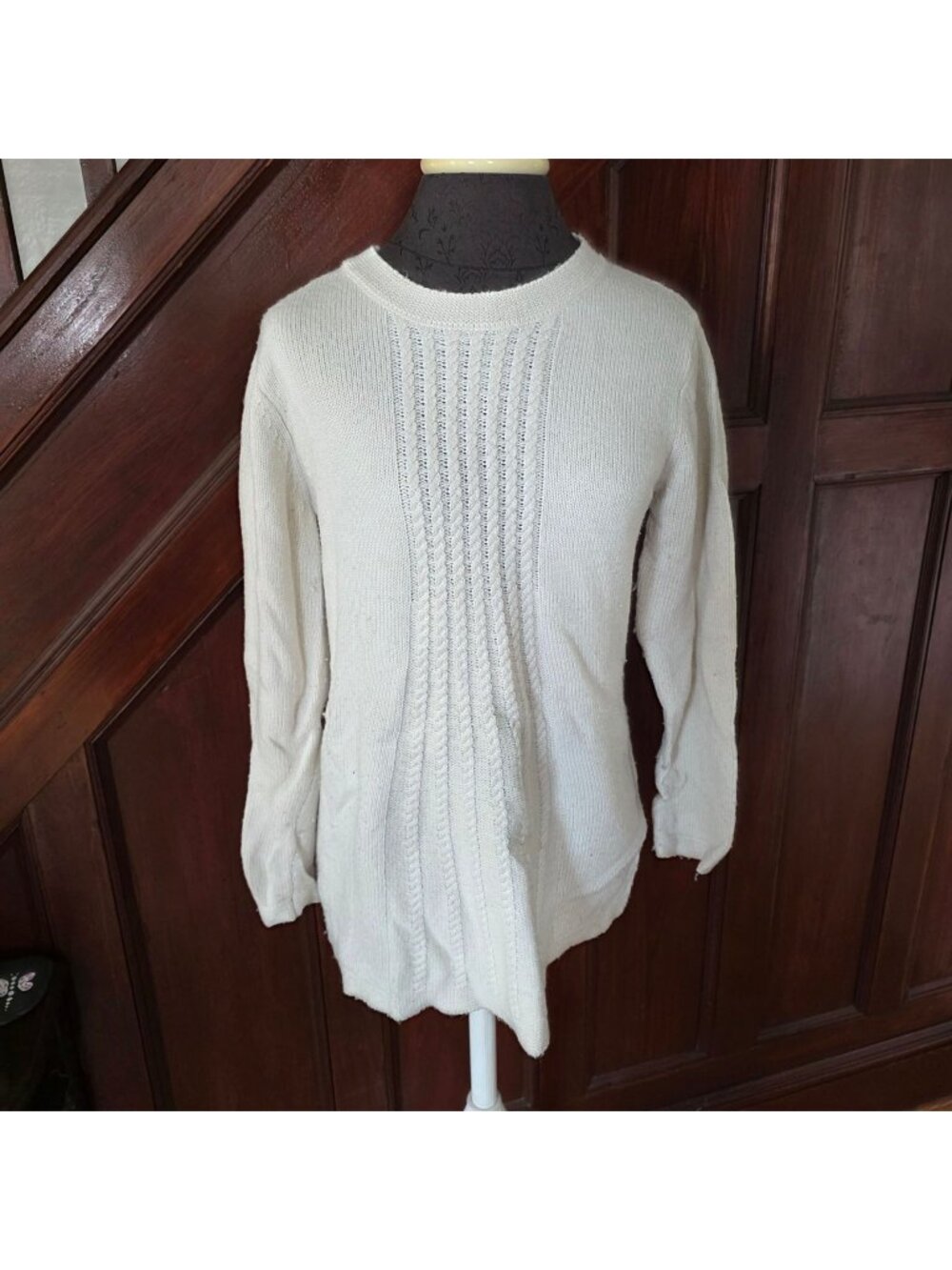 Soft Surroundings Ivory Cable Knit Sweater M Lightweight Pullover Long Sleeve